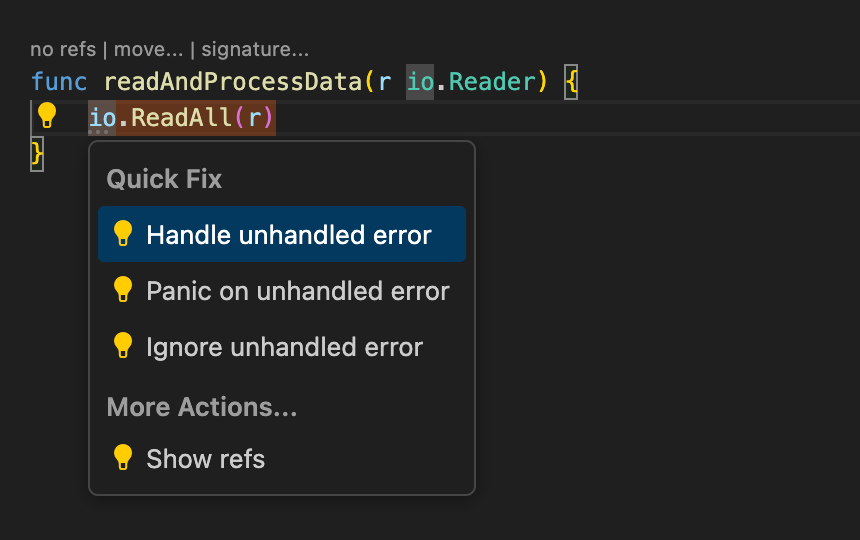 demonstration of code actions
