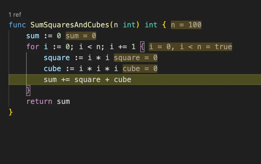 demonstration of inline values in the debugger