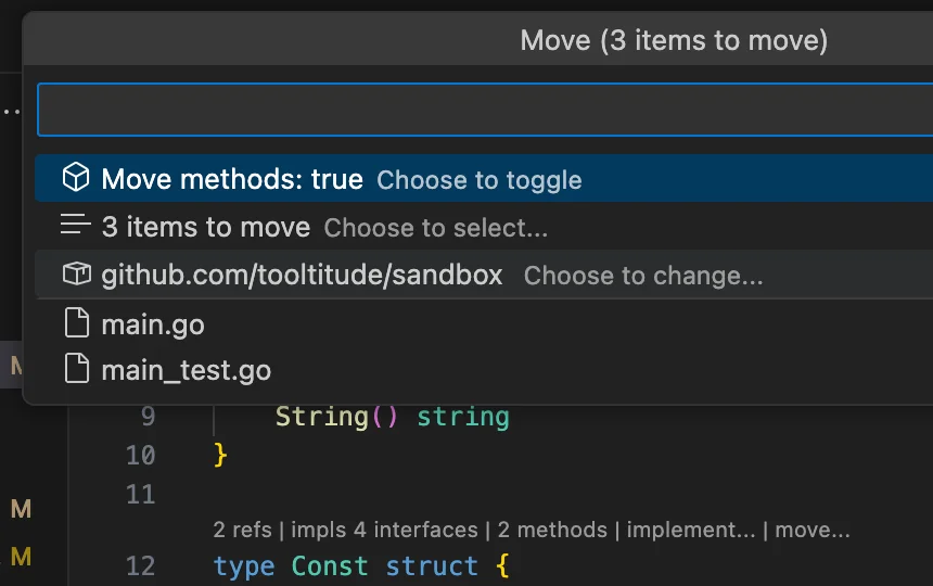 demonstration of move declaration between packages